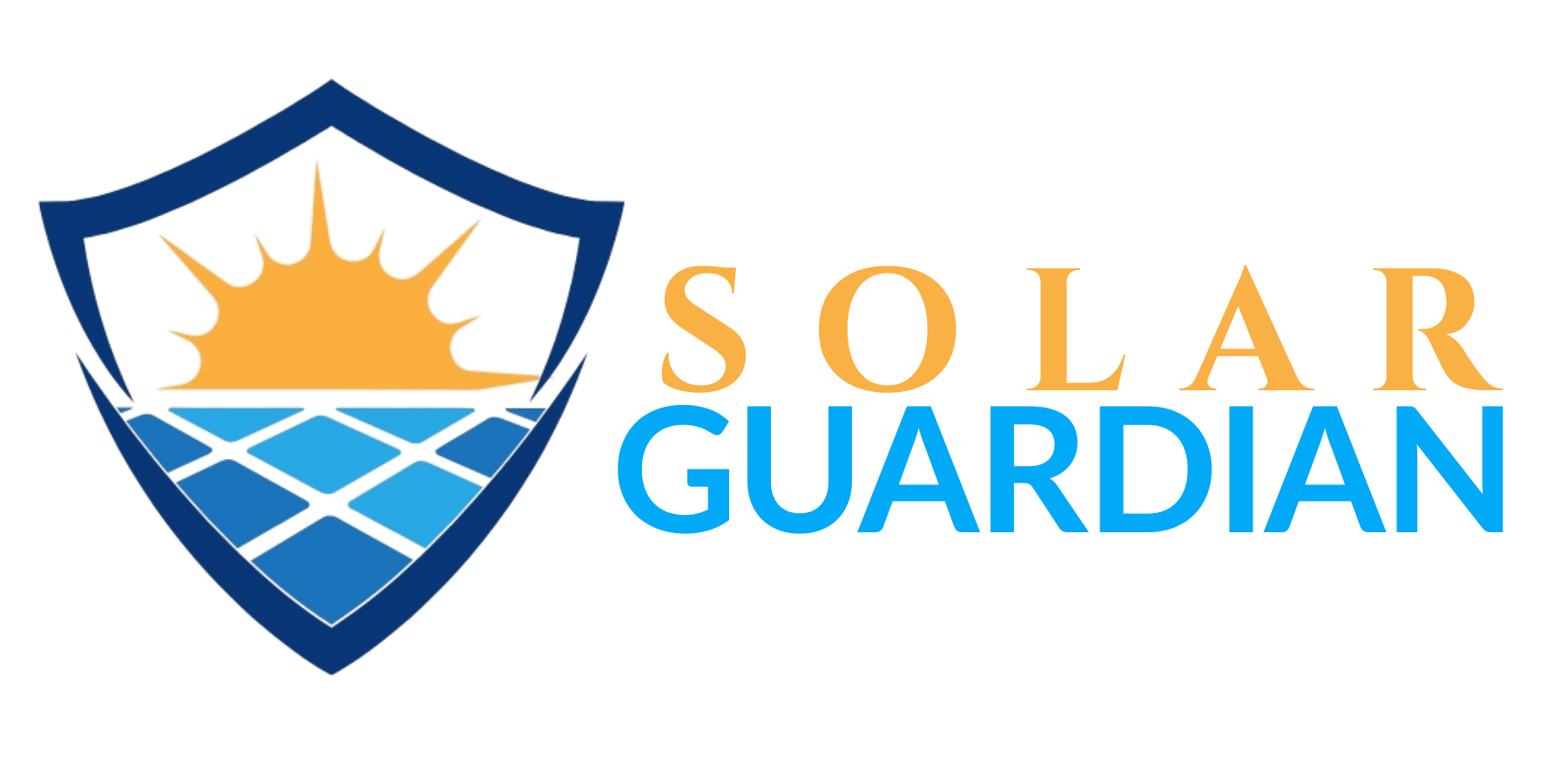 Solar Guardian Logo - A shield outline, with a sun coming over solar panels inside the shield.